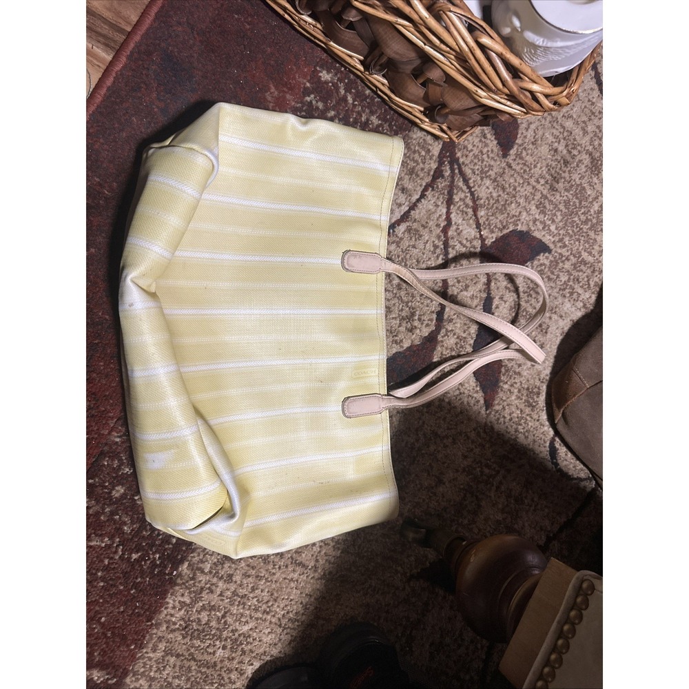 COACH Legacy Weekend Ticking Yellow Stripes PVC Large Shoulder Tote Bag #23108
